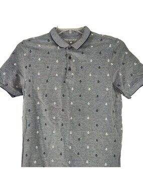 Primark Polo Shirt Collared Men Size M Blue Nautical Short Sleeve Golf Preppy
